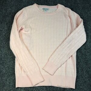 Kim Rogers Petite Cable Knit Sweater Pink 100% Cotton Long Sleeve Pullover Top